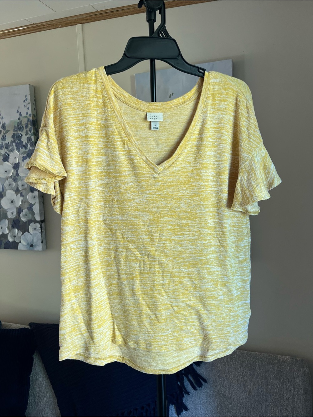 a new day Yellow Marled V‑Neck Flutter Sleeve Tee